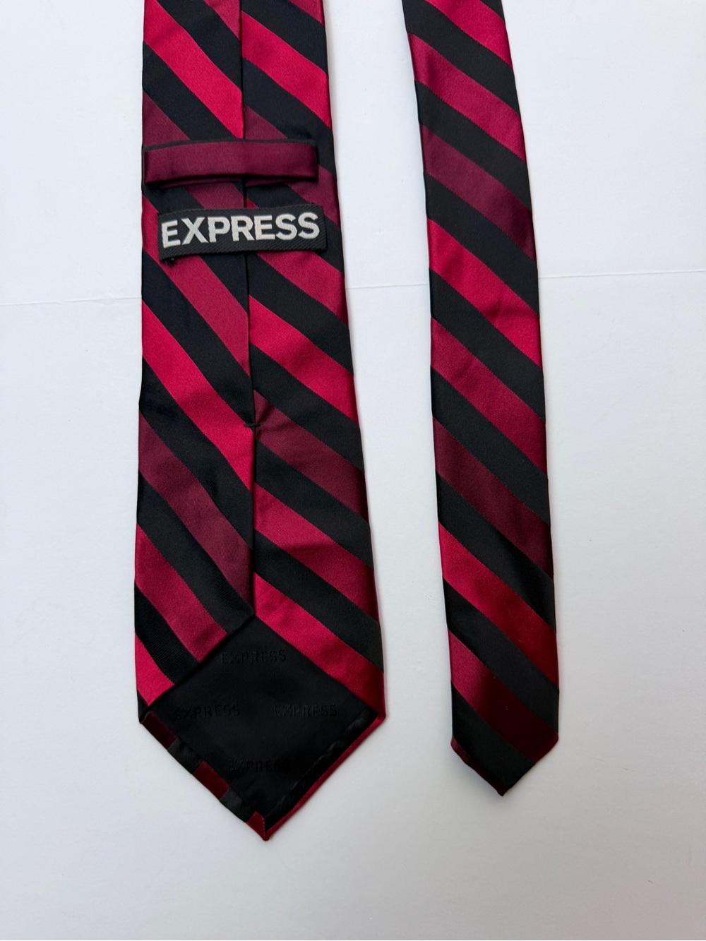 Express Men’s Necktie Red Burgundy Black Striped Classic Wide Satin Tie 59”